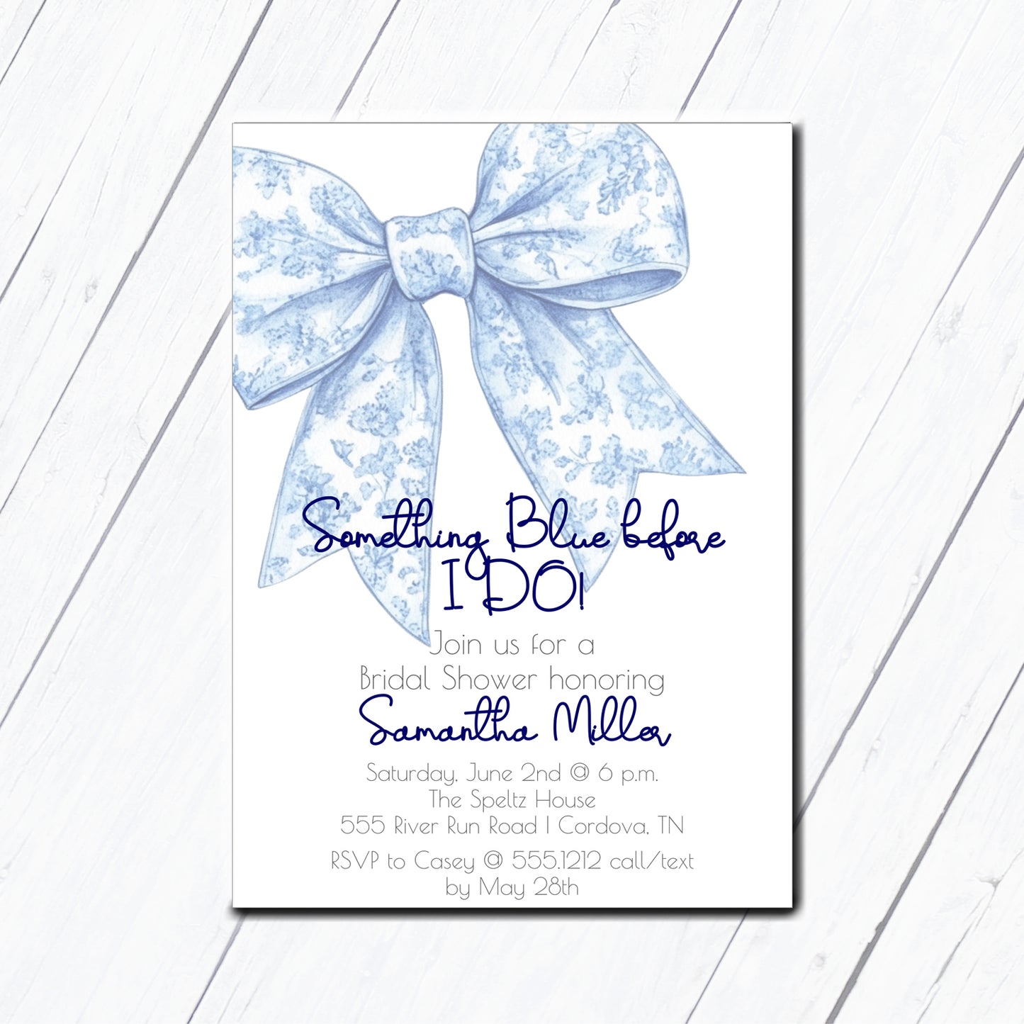 Blue Bow Bridal Shower Invitation