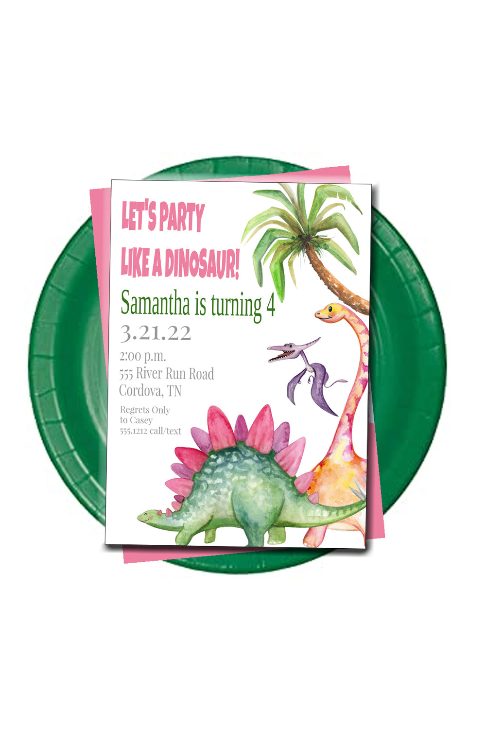 Pink Dinosaur Birthday Invitation