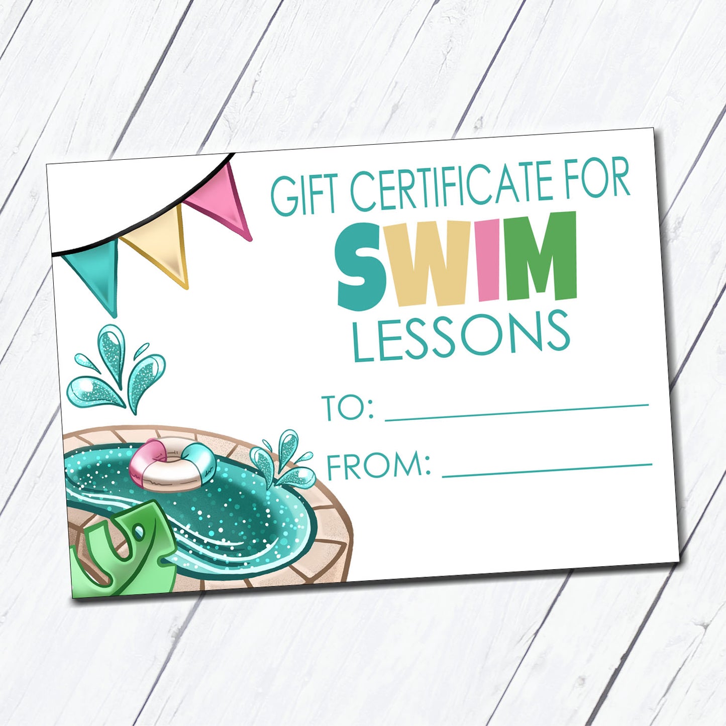 Printable Gift Certificate for Swim Lessons