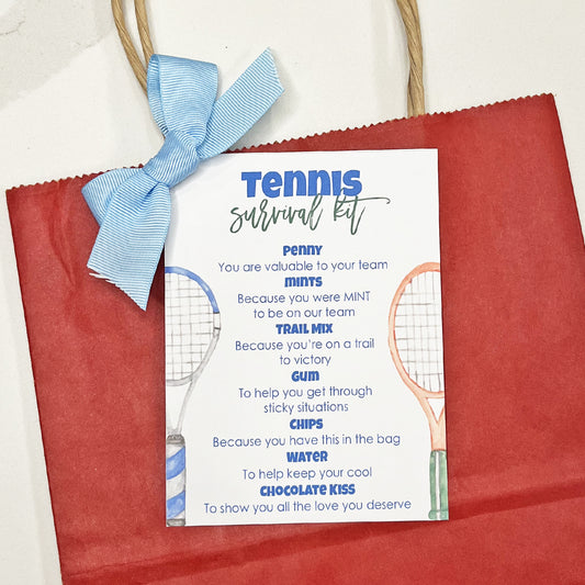 Tennis Survival Kit Instant Download Tag