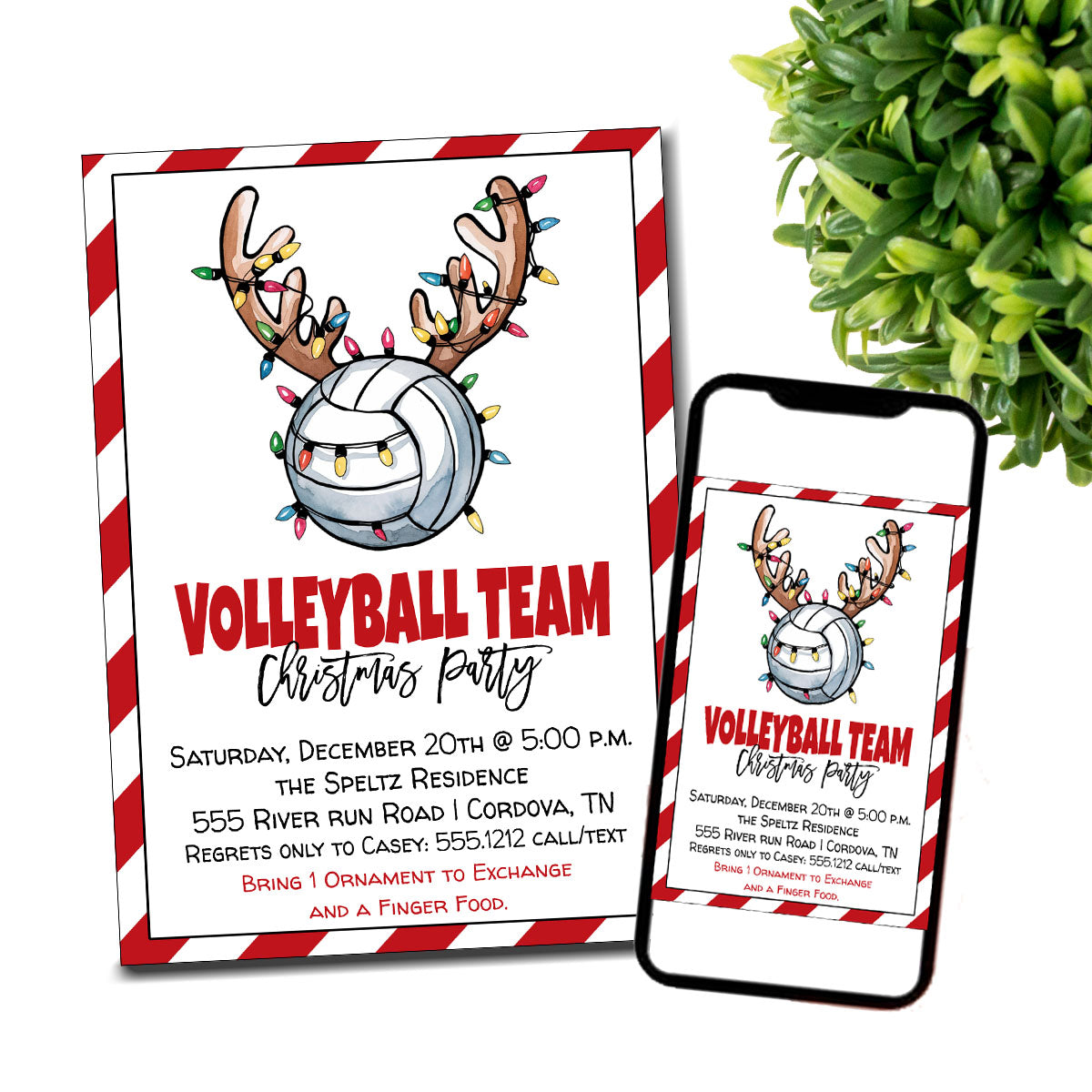 Volleyball Team Christmas Party Invitation