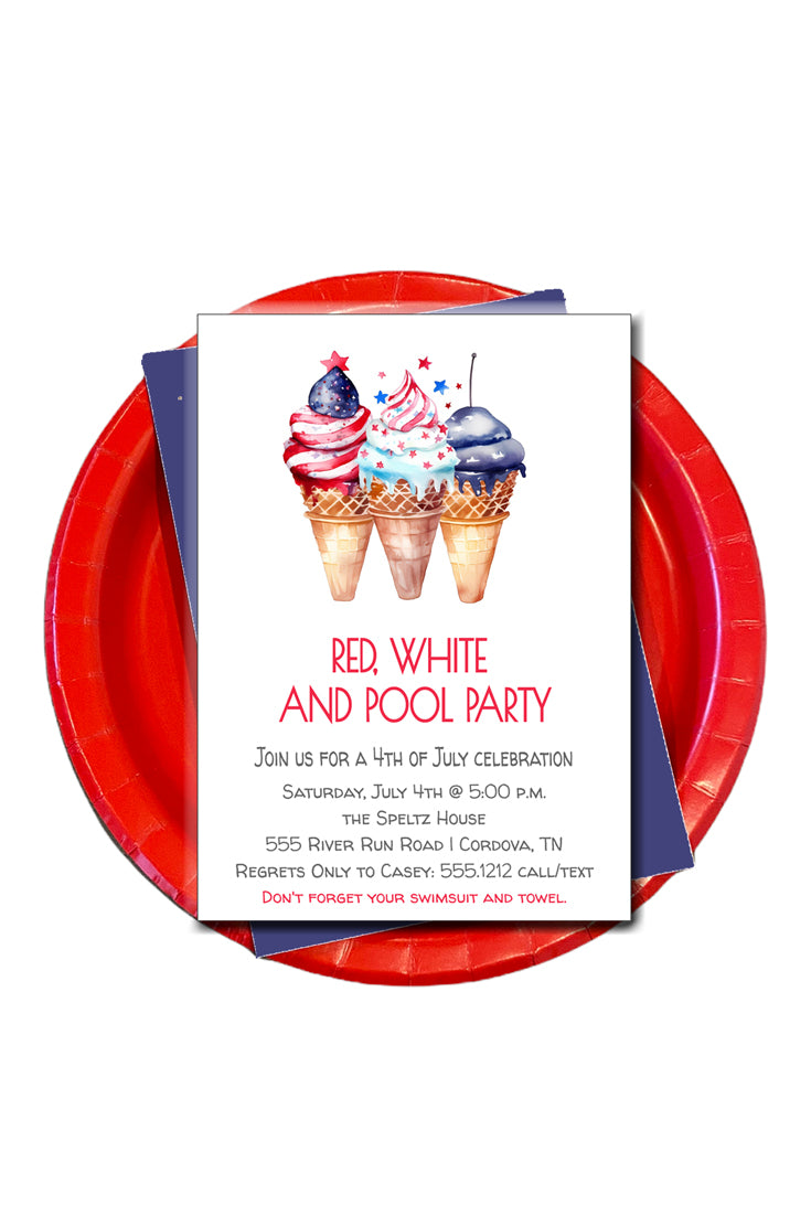 Red, White, and Pool Party Invitation