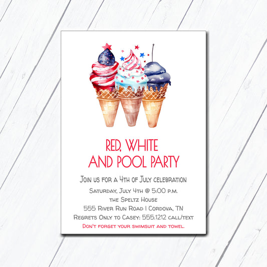 Red, White, and Pool Party Invitation