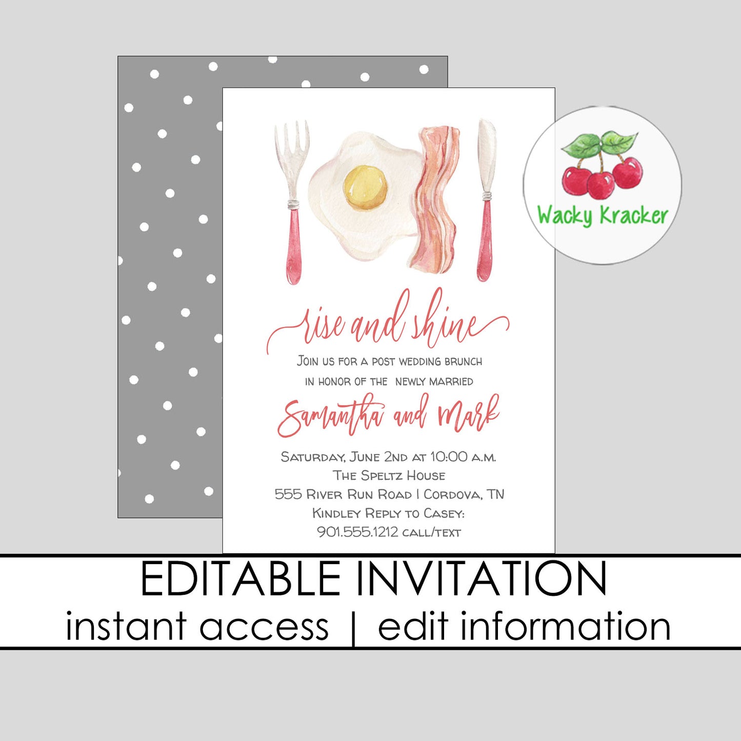 Bacon and Eggs Bridal Brunch Invitation