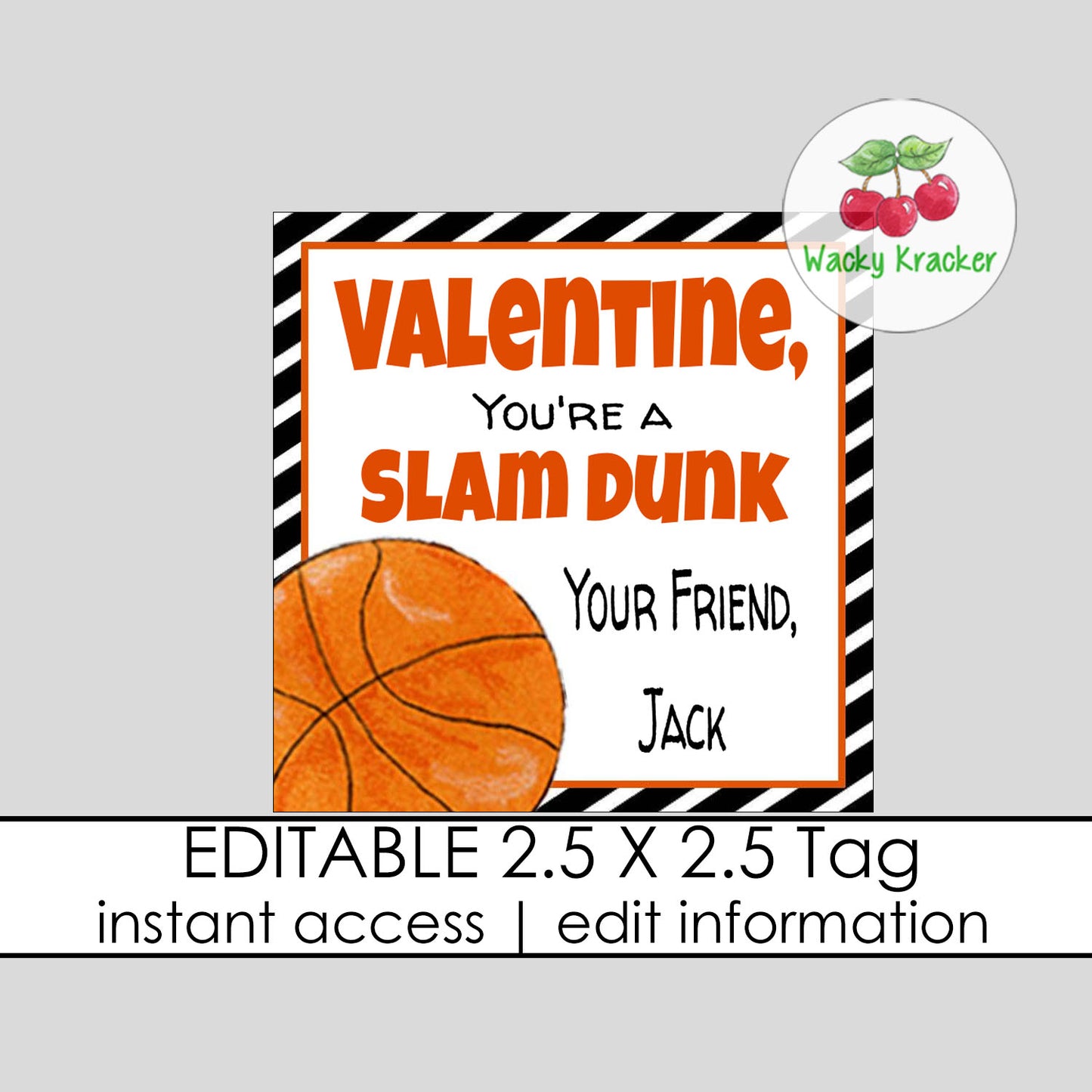 Basketball Valentine Gift Tag