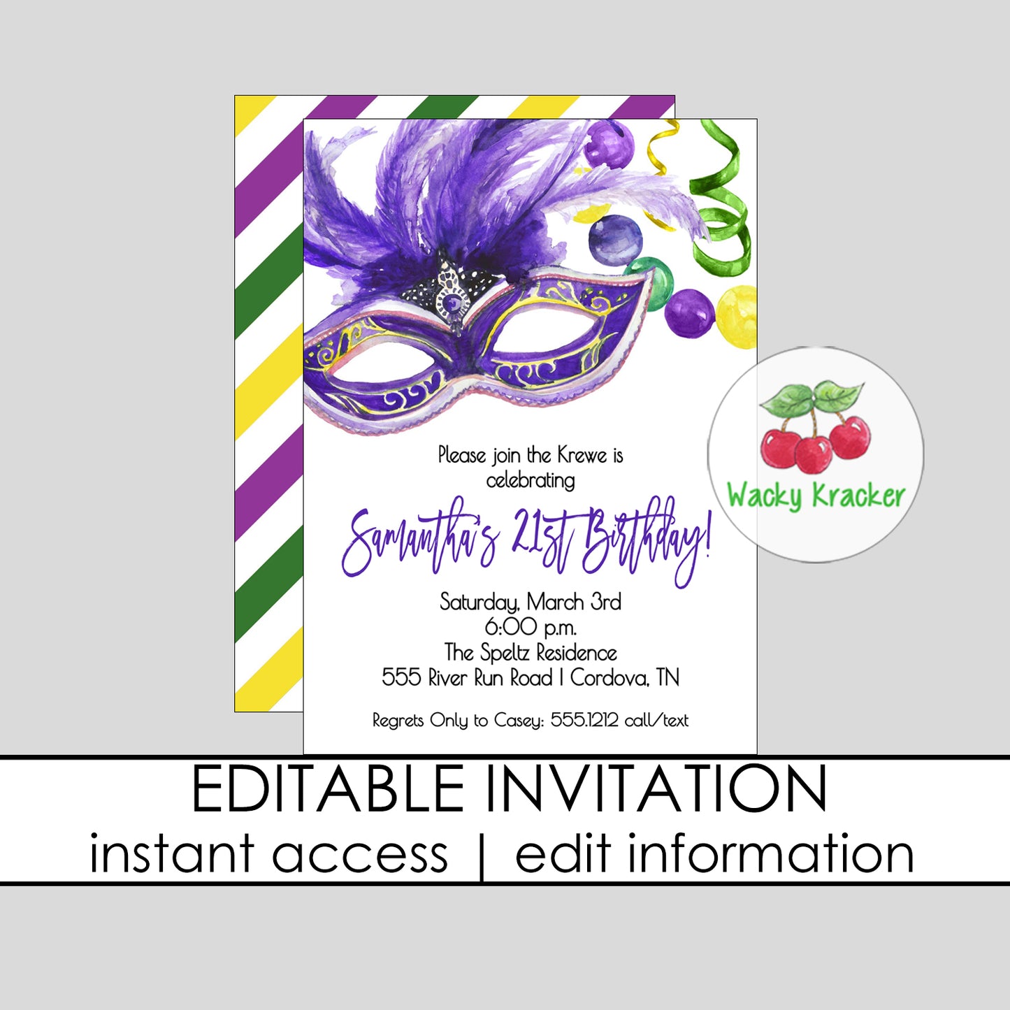 Mardi Gras Birthday Invitation