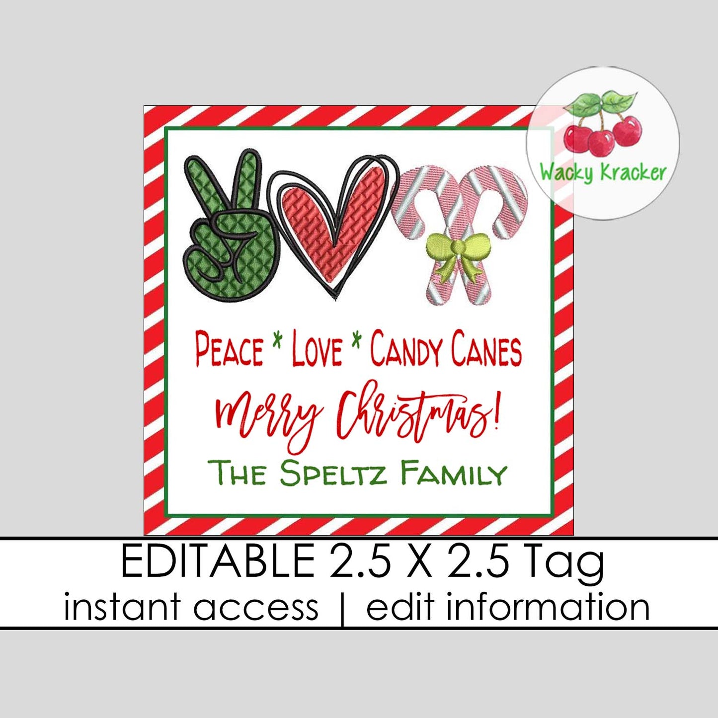 Peace Love Candy Canes Gift Tag