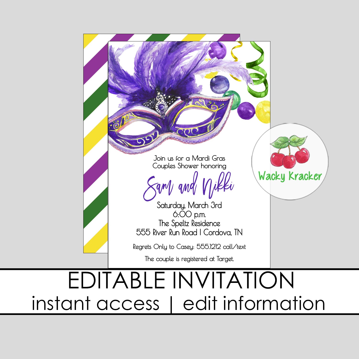 Mardi Gras Couples Shower Invitation – wacky-kracker mardi-gras-couples-shower-invitation-wacky-kracker