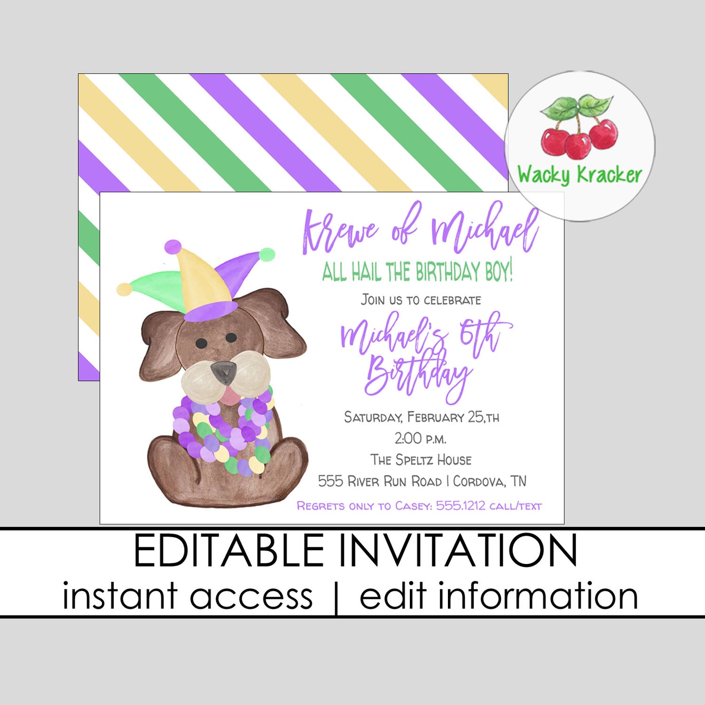 Mardi Gras Dog Invitation