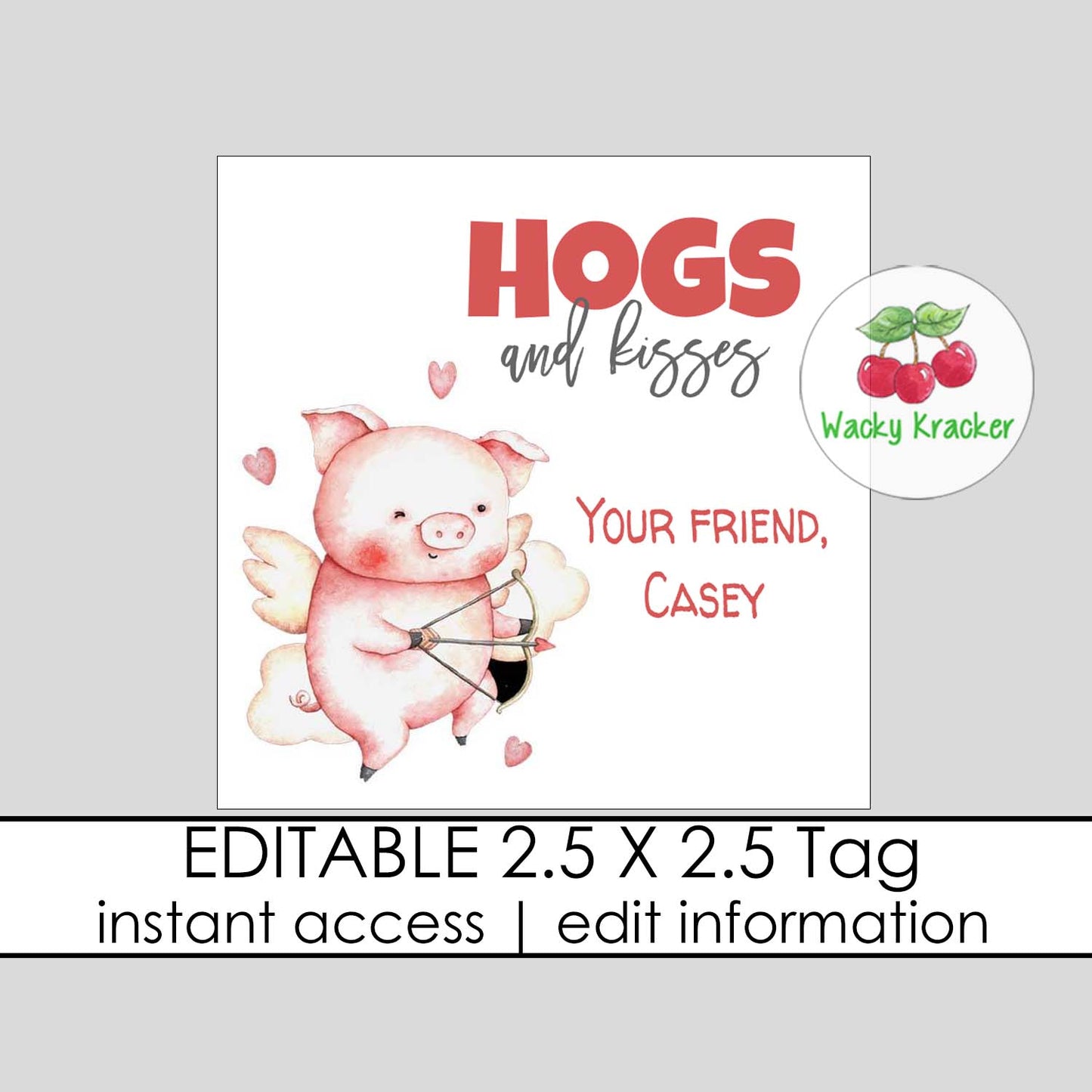 Hogs and Kisses Valentine Tag