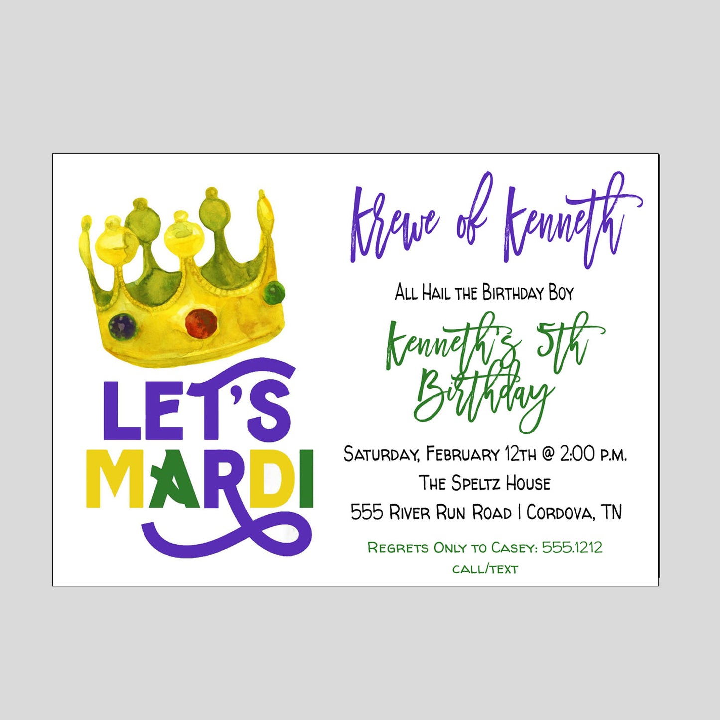 Let's Mardi Crown Invitation