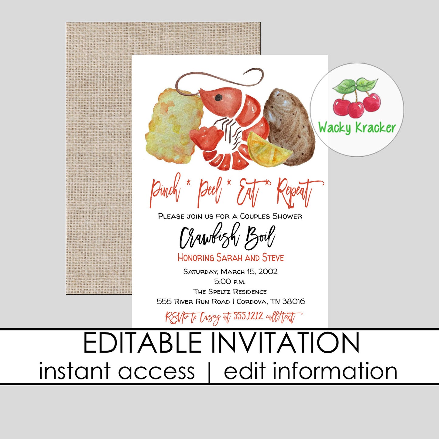 Low Country Boil Bridal Shower Invitation