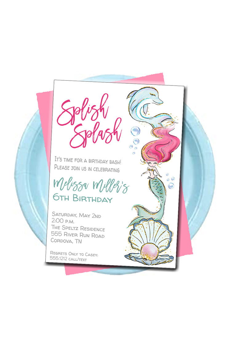 Mermaid in the Ocean Birthday Invitation