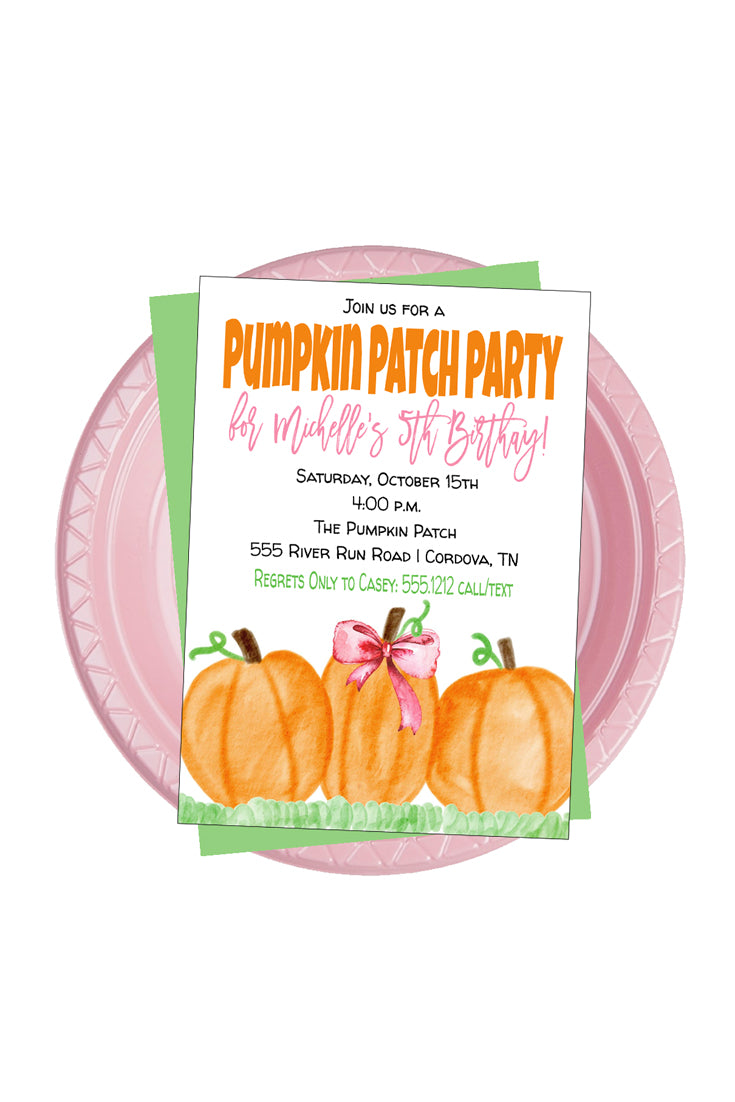 Pumpkin Patch with Bow Invitation