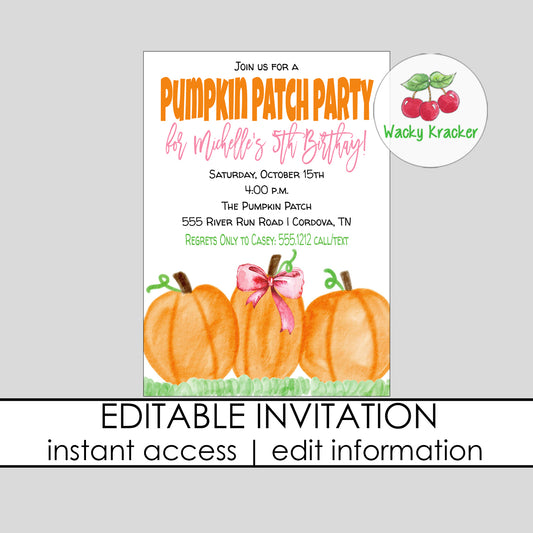 Pumpkin Patch with Bow Invitation