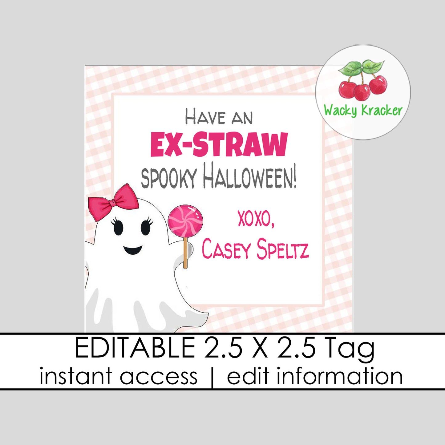 Pink Straw Halloween Gift Tag