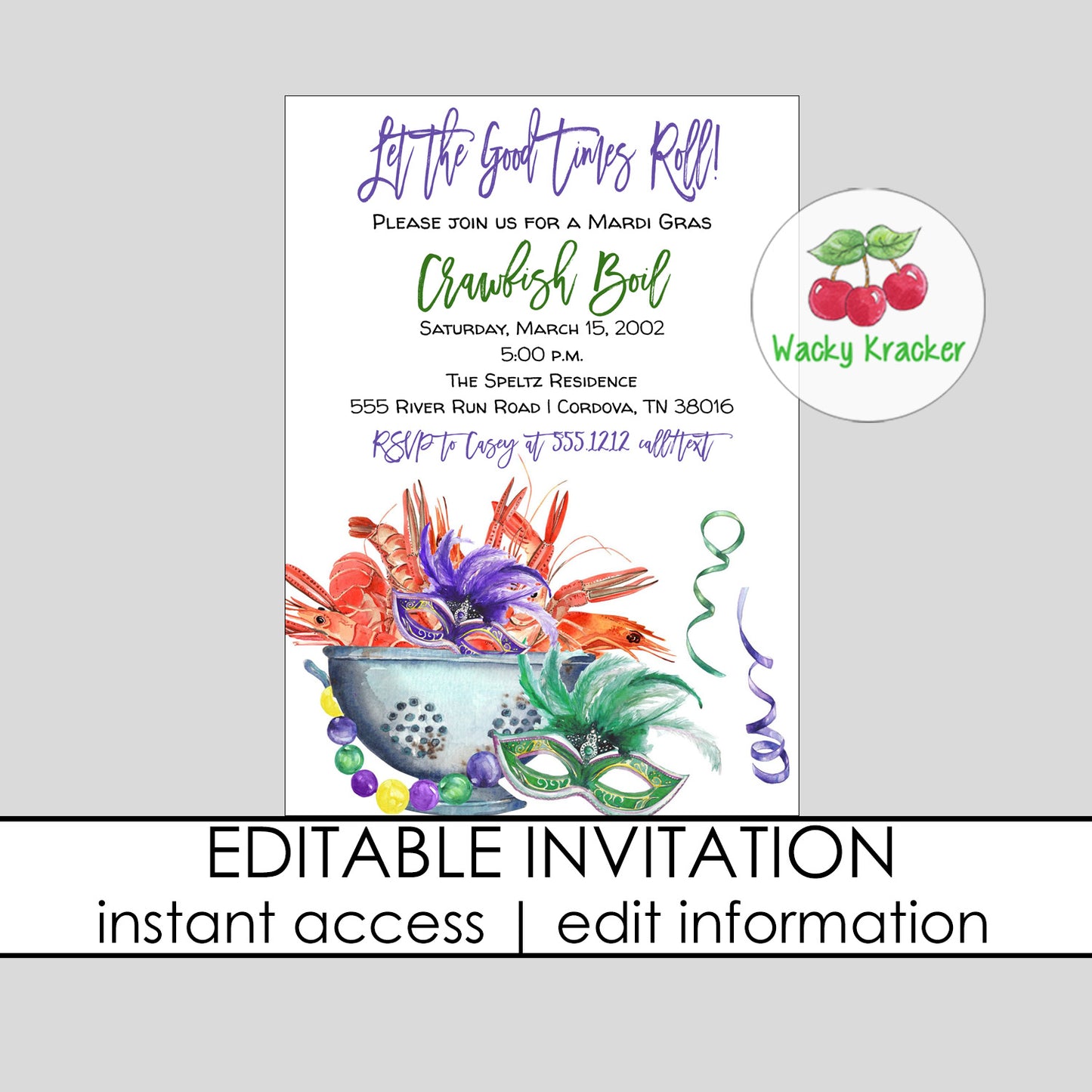 Mardi Gras Crawfish Boil Invitation