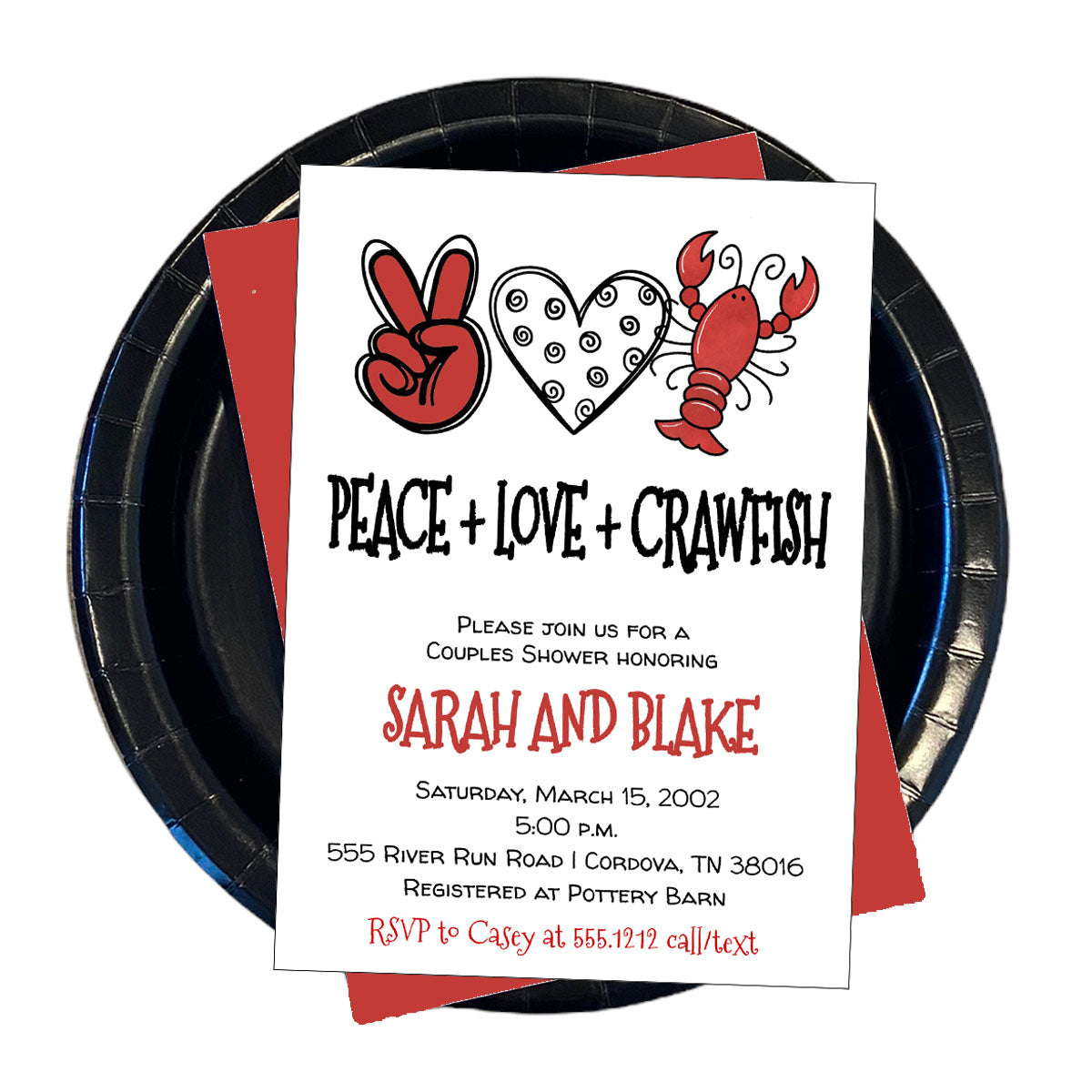 Peace Love Crawfish Bridal Shower Invitation