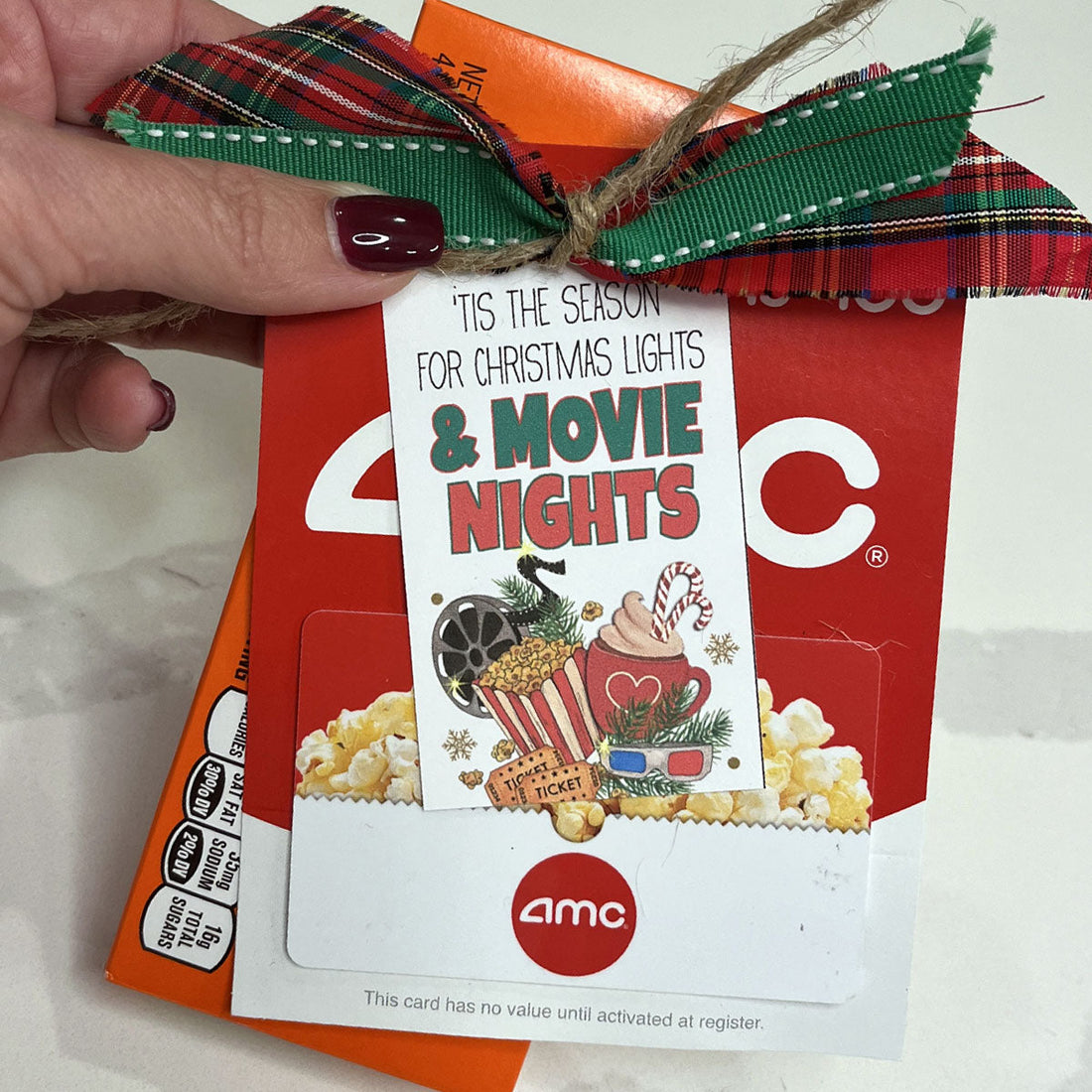 Christmas Lights and Movie nights printable tag