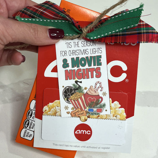 Christmas Lights and Movie nights printable tag