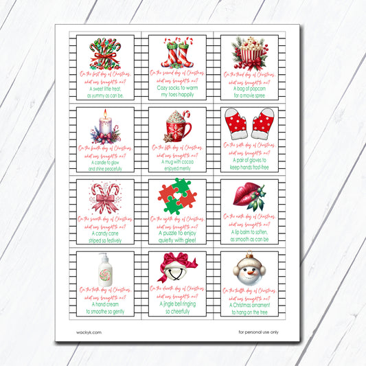 12 Days of Christmas Instant Download Tags
