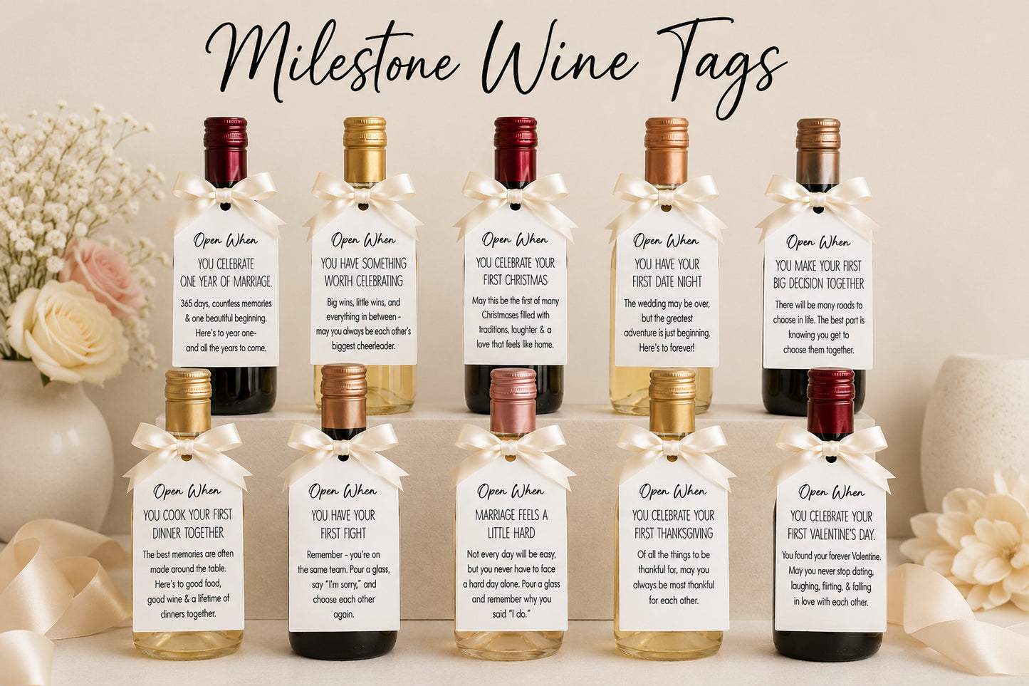 Newleywed Milestone Wine Instant Download Tags