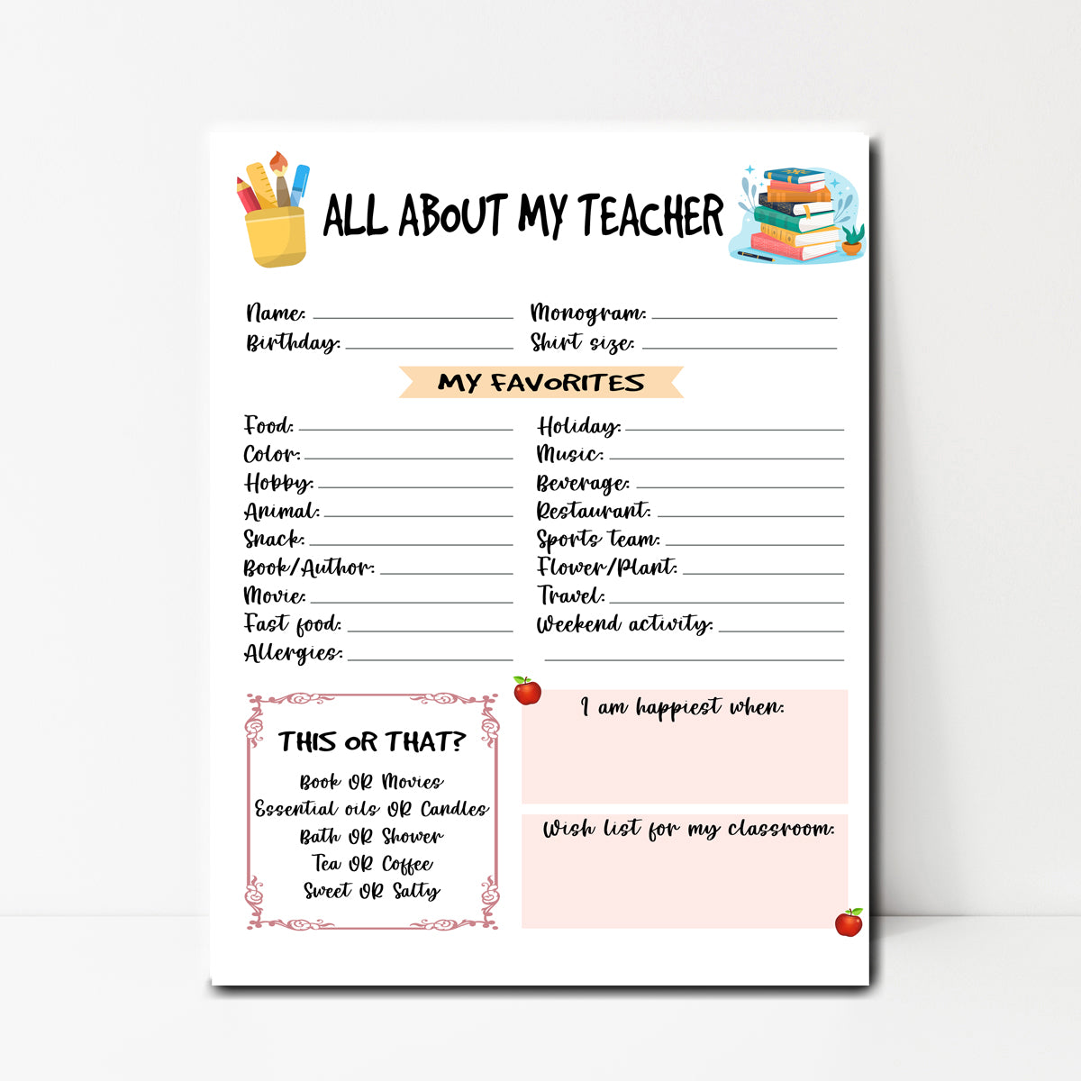 All About My Teacher Instant Download
