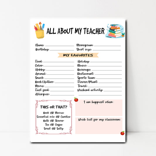 All About My Teacher Instant Download