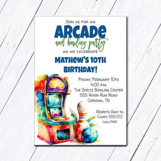 Arcade and Bowling Birthday Invitaiton