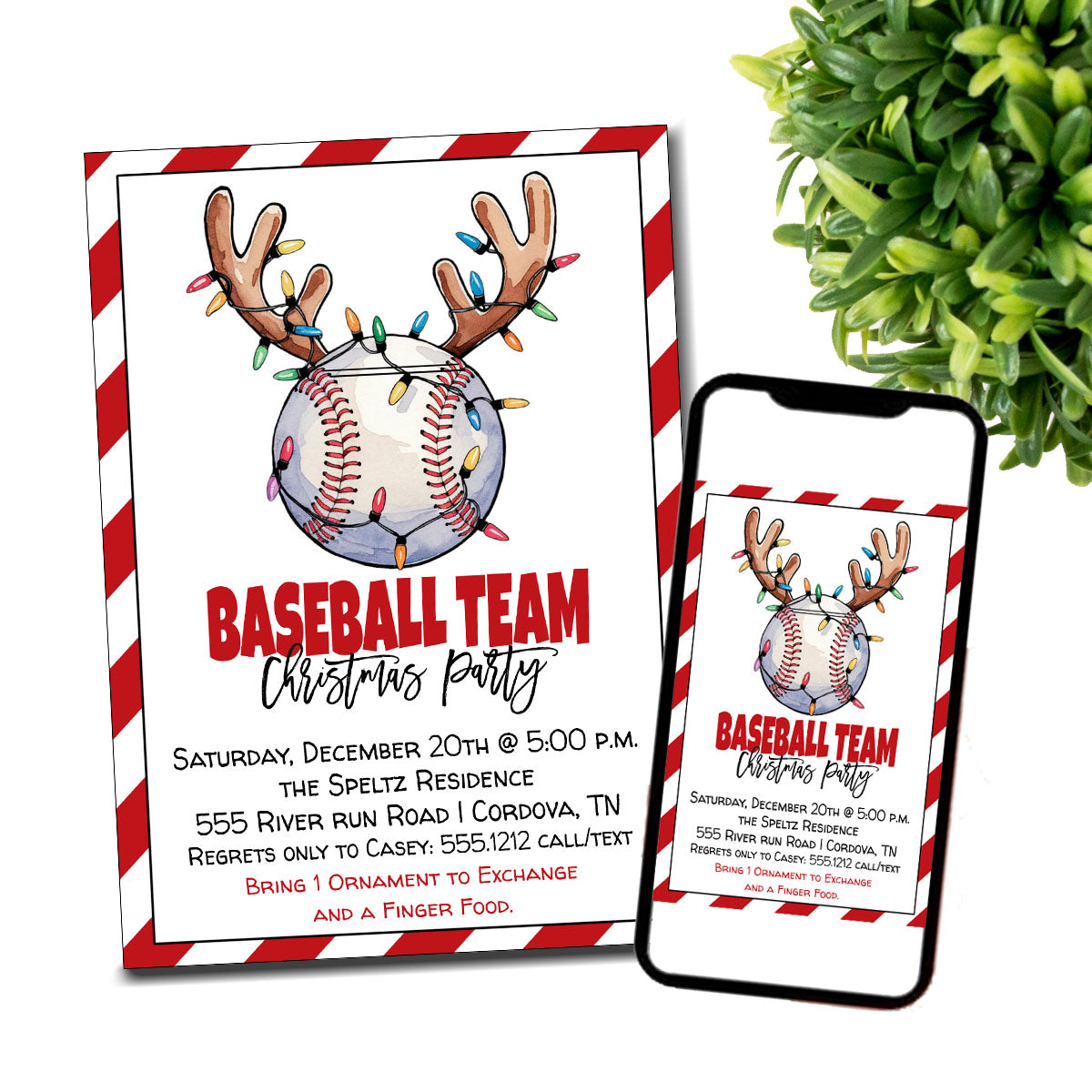 Baseball Team Christmas Party Invitation