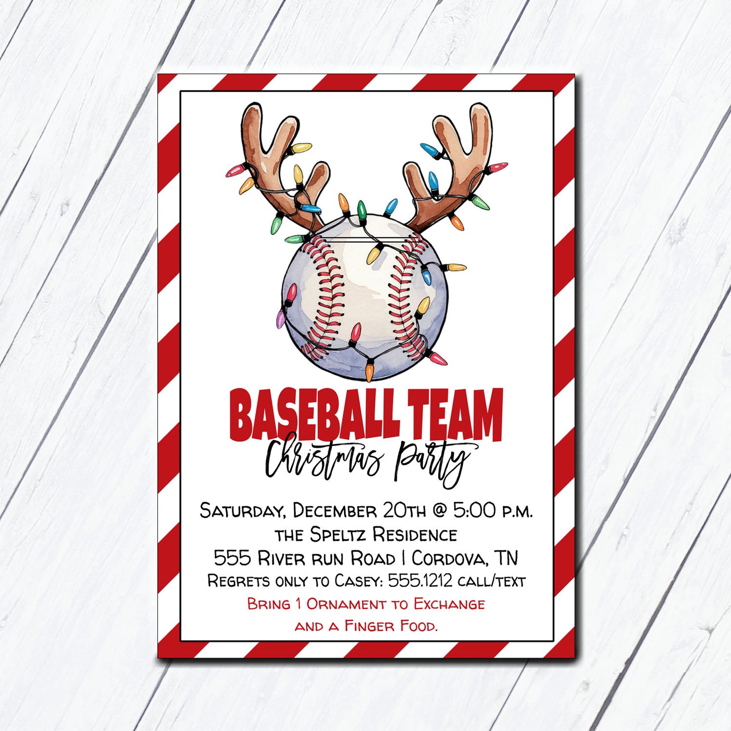 Baseball Team Christmas Party Invitation