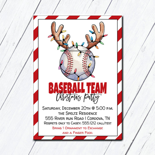 Baseball Team Christmas Party Invitation