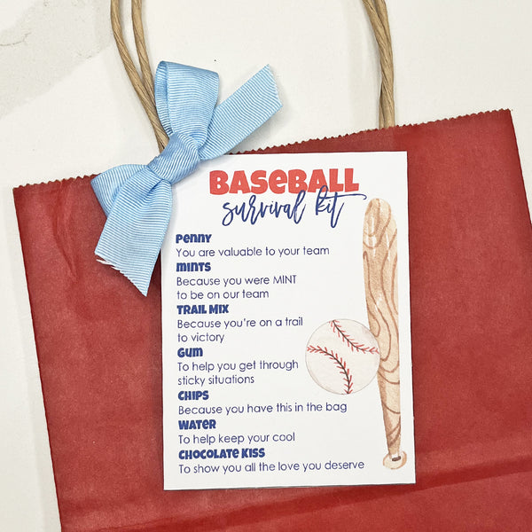 Baseball Survival Kit Instant Download Tag