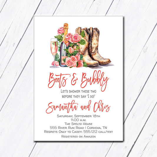 Boots and Bubbly 2 Bridal Shower Invitation