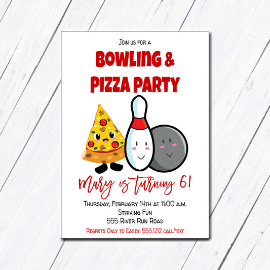Bowling and Pizza Party Invitation