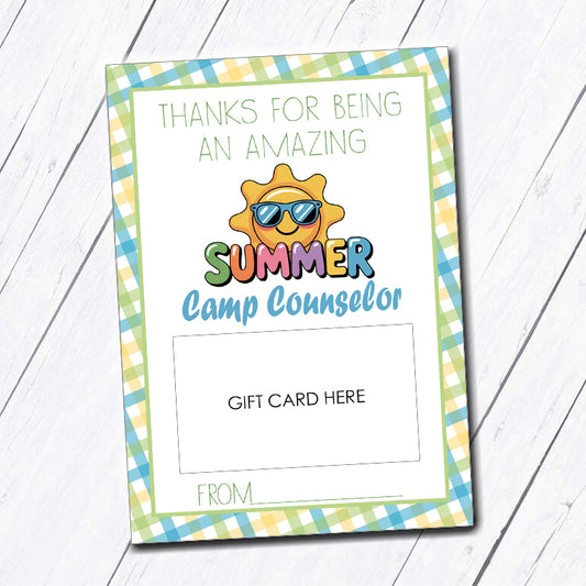 Camp Counselor Instant Download Gift Card Holder