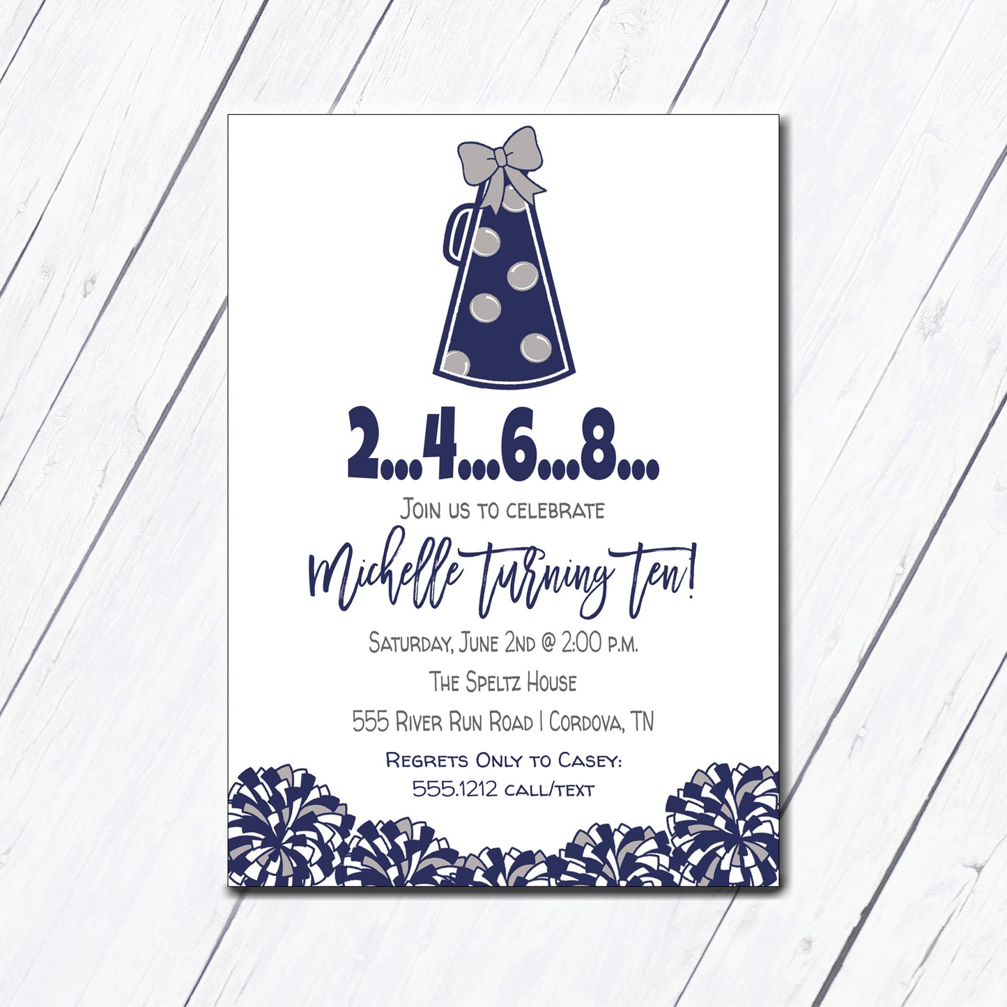 Cheer Blue and Gray Birthday Invitation
