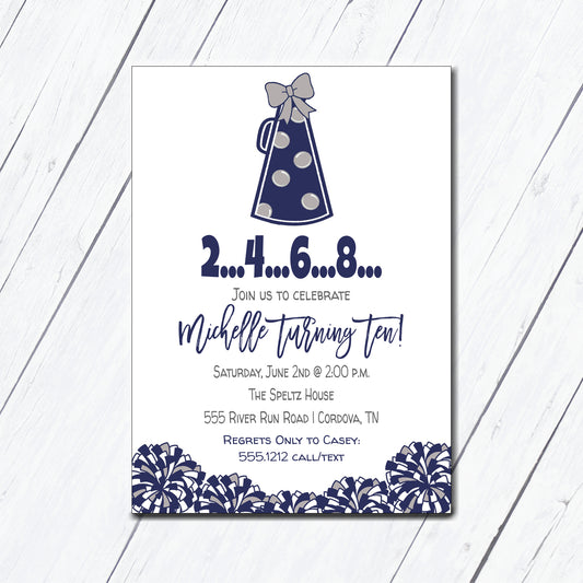 Cheer Blue and Gray Birthday Invitation