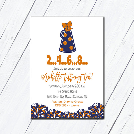 Cheer Blue and Orange Birthday Invitation