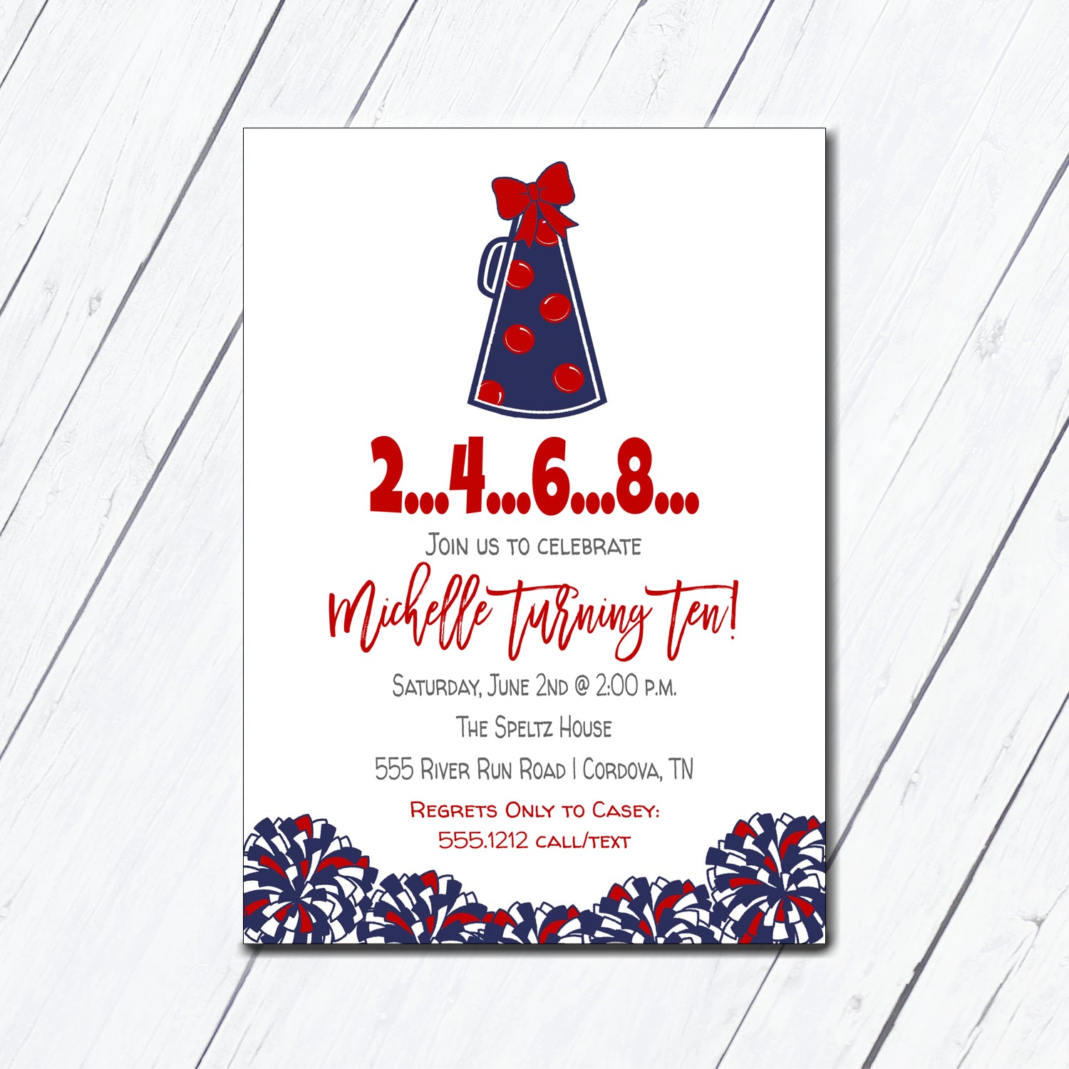 Cheer Red and Blue Birthday Invitation