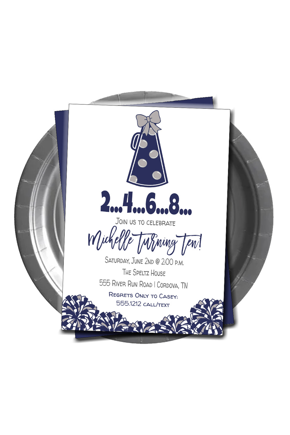 Cheer Blue and Gray Birthday Invitation