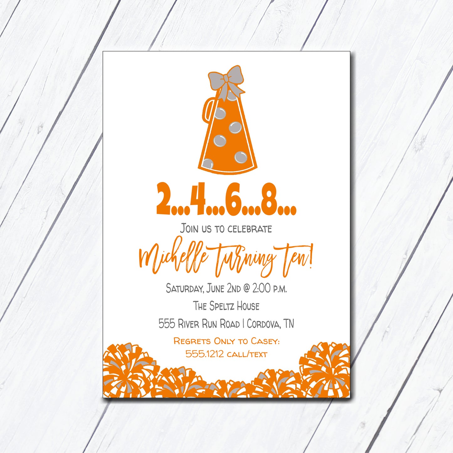 Cheer Orange and Gray Birthday Invitation