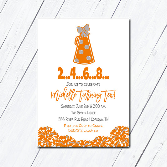 Cheer Orange and Gray Birthday Invitation