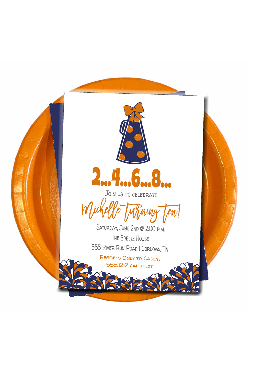 Cheer Blue and Orange Birthday Invitation