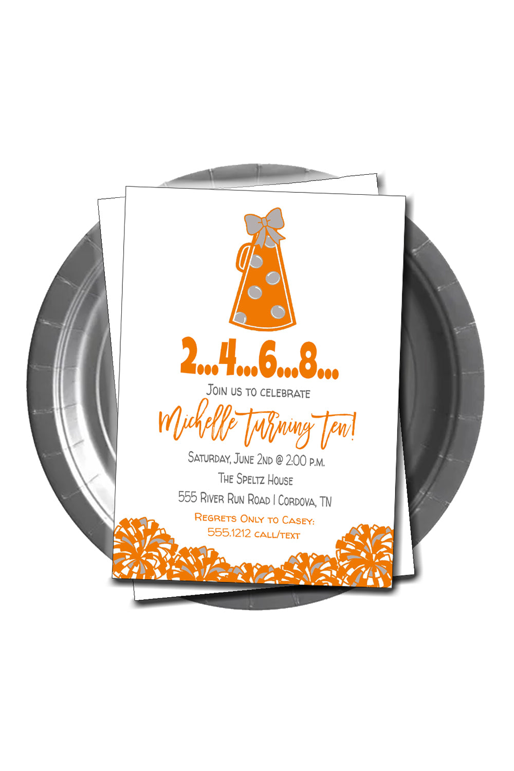 Cheer Orange and Gray Birthday Invitation