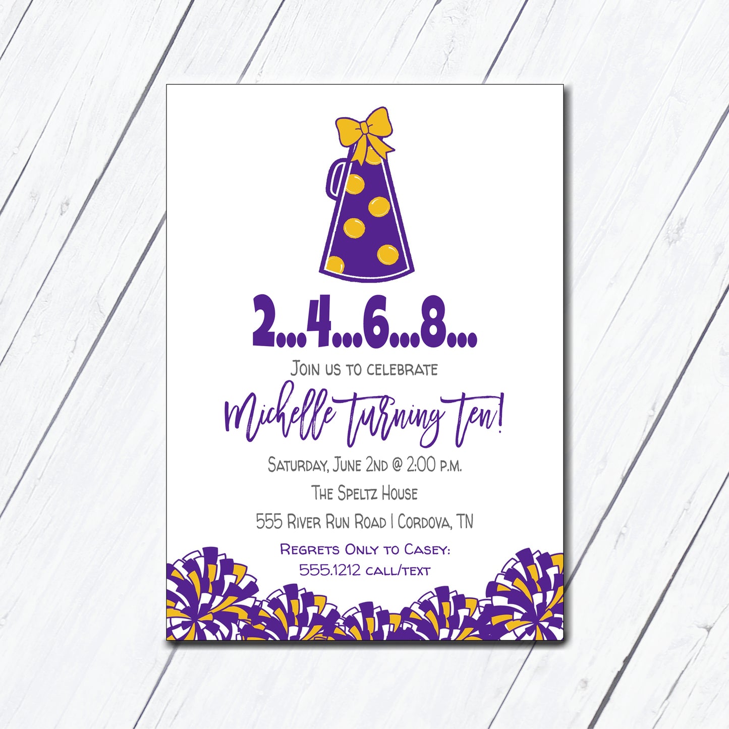 Cheer Purple and Gold Birthday Invitation