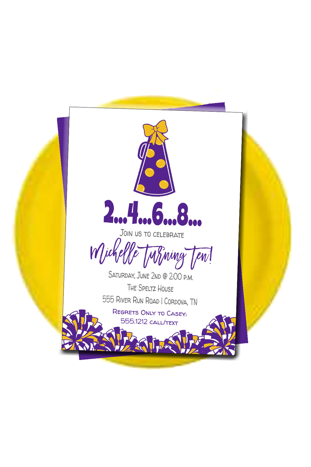 Cheer Purple and Gold Birthday Invitation