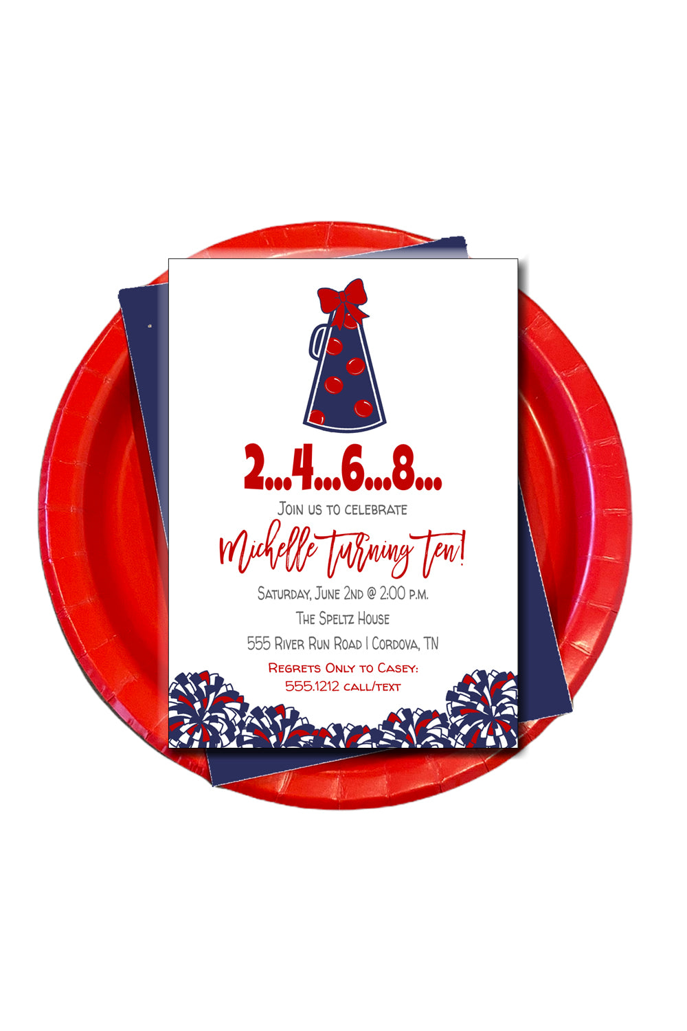 Cheer Red and Blue Birthday Invitation