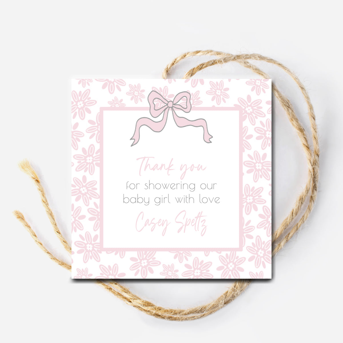 Coquette Bow Baby Shower Gift Tag