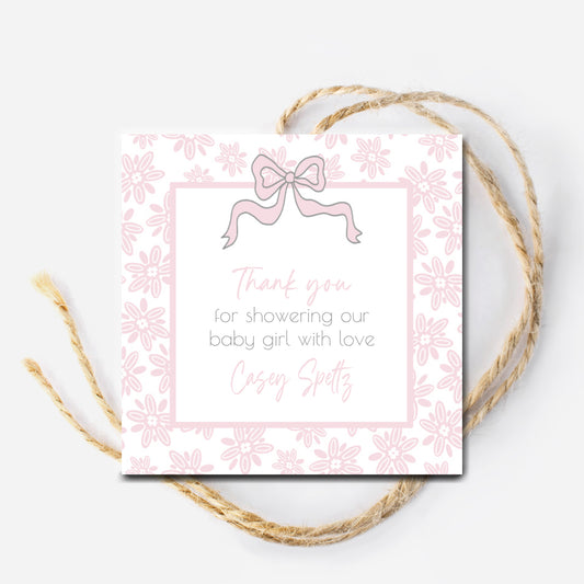 Coquette Bow Baby Shower Gift Tag
